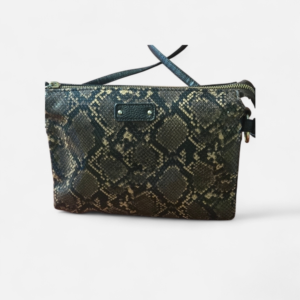 Time & Tru Faux Snakeskin Pattern Crossbody Bag 3 Compartments Zipper Closure - Picture 4 of 12